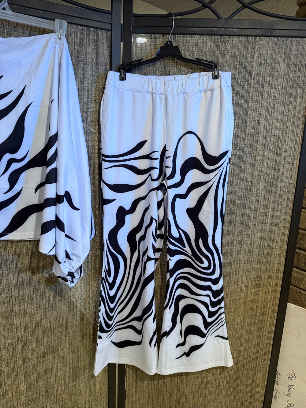 Women's SZ L 70’s Disco outfit 2 pc long sleeve off shoulder wide leg lounge Set